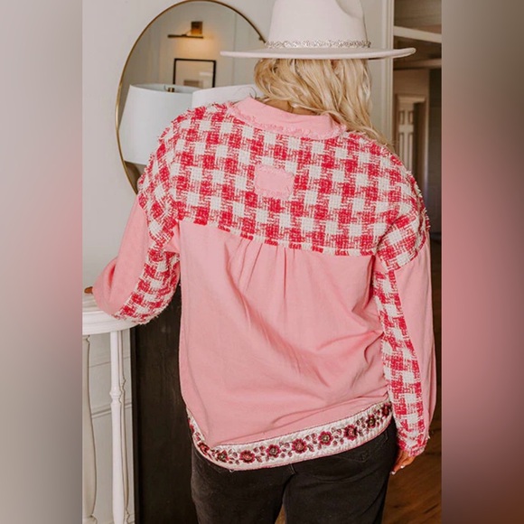 BiBi Pink Plaid SWEET PERSPECTIVE COLOR BLOCK JACKET - Picture 3 of 9